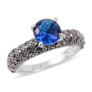 925 Sterling Blue Diamond Cz Marcasite Ring NWTS